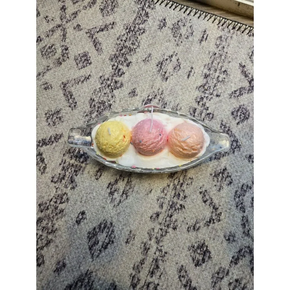New 3 Ice Cream Sundae Scoops Parlor Sprinkle Dessert Sweat Treat Food Candle